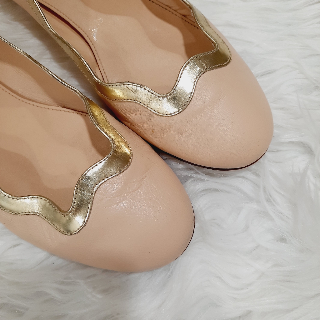 J. Crew Nude Scalloped Leather Ballet Flats 7.5